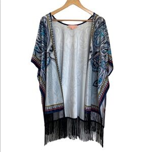 Peachpuff Velvet Boho Fringe Kimono